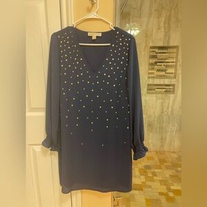 Michael Kors Navy Long Sleeve Dress with Gold Accents